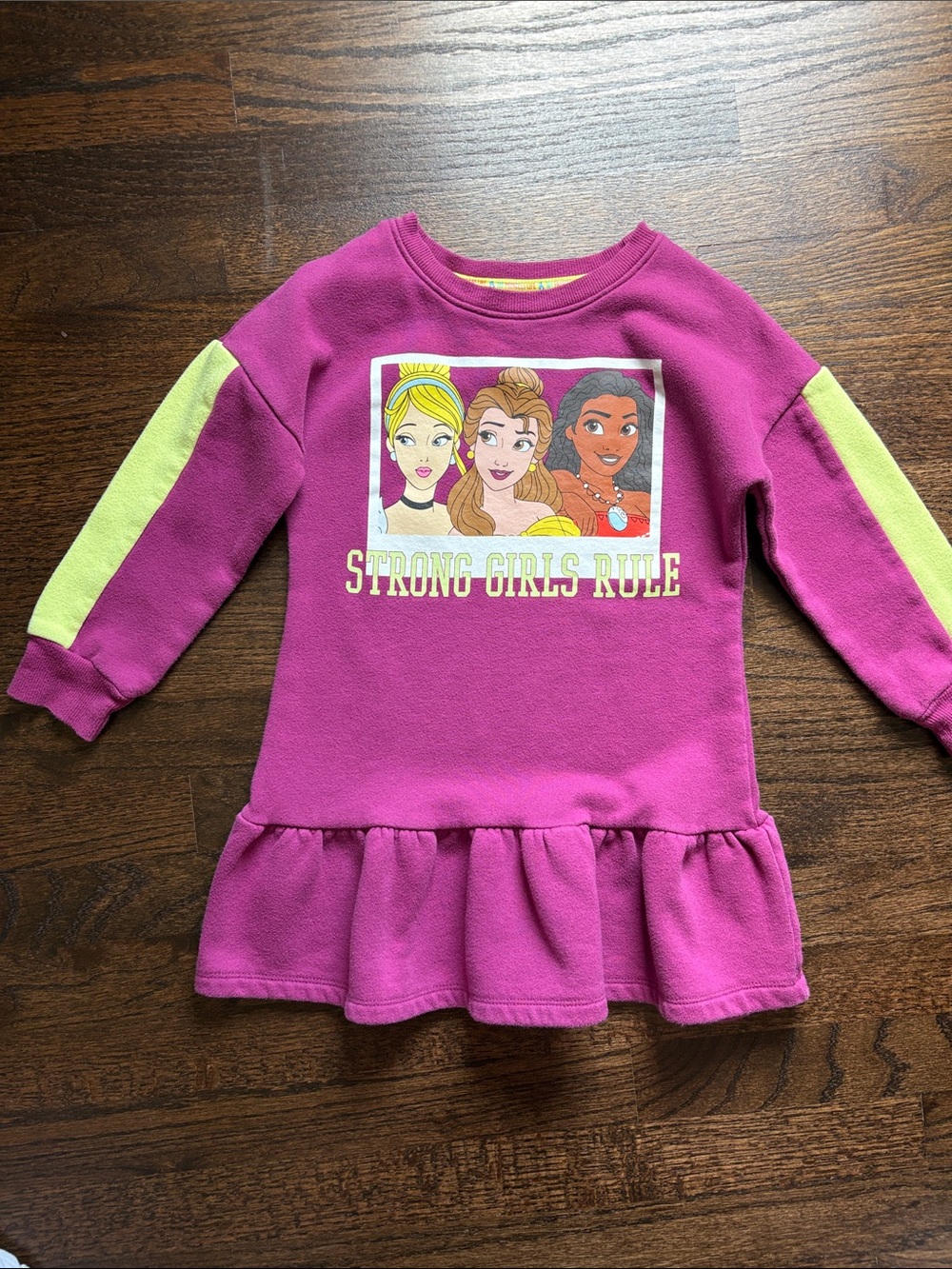 Disney Pink 'Strong Girls Rule' Fleece Tunic Sweatshirt with Yellow Stripes